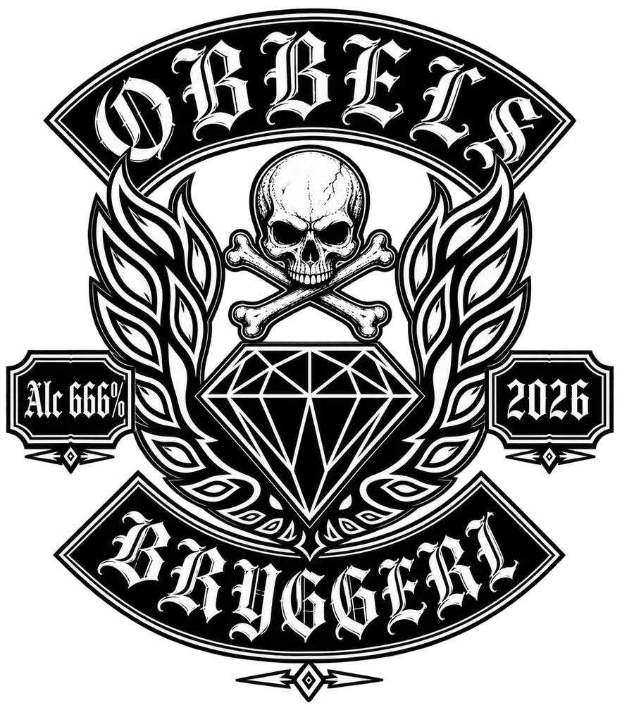 Obbels Bryggeri – dödskalle med korslagda ben, diamant och vingar